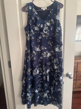 Coldwater Creek Navy Floral Ruffle Midi Dress NWOT